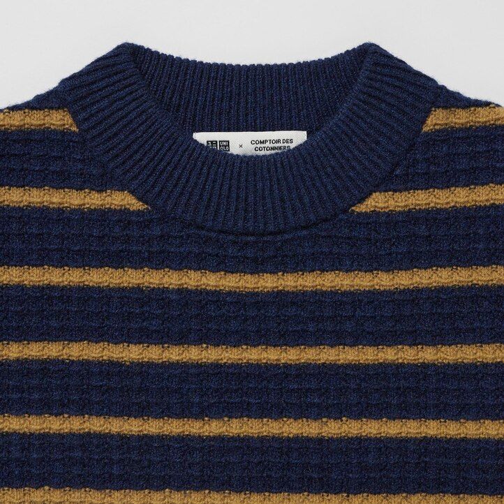 suéteres de rayas de lana de cordero uniqlo para mujer en azul marino