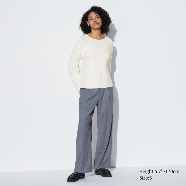 jerséis negros uniqlo de punto 3d de algodón sin costuras con cuello redondo para mujer