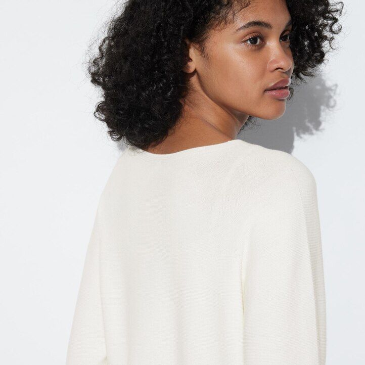 jerséis negros uniqlo de punto 3d de algodón sin costuras con cuello redondo para mujer