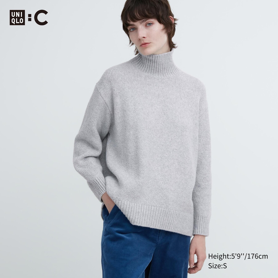 jerséis de cuello alto de punto suave uniqlo para mujer en gris claro