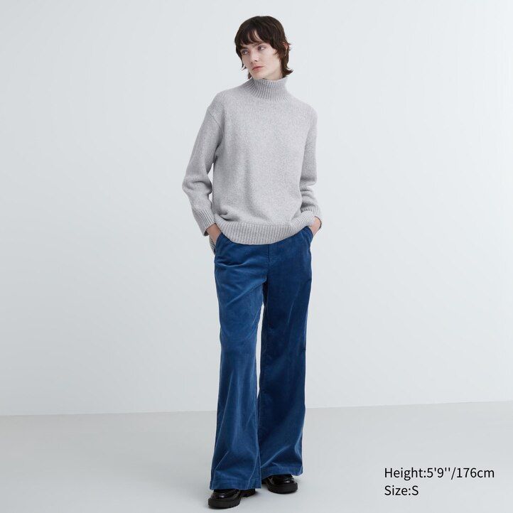 jerséis de cuello alto de punto suave uniqlo para mujer en gris claro