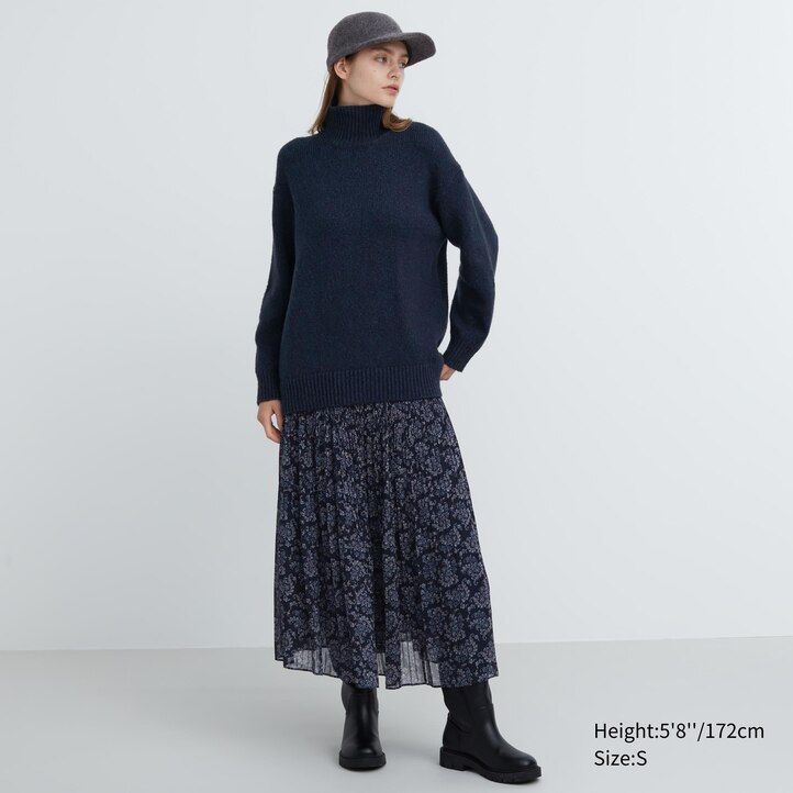 jerséis de cuello alto de punto suave uniqlo para mujer en gris claro