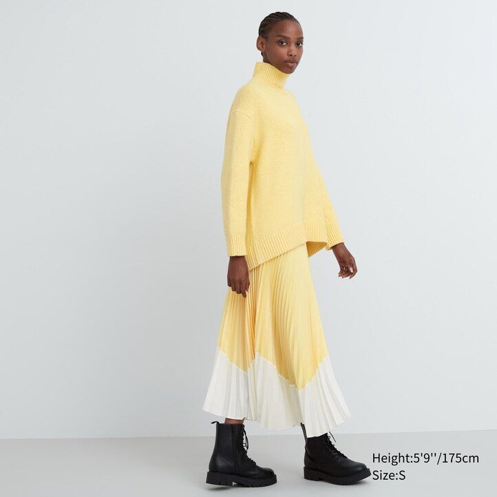 jerséis de cuello alto de punto suave uniqlo para mujer en gris claro