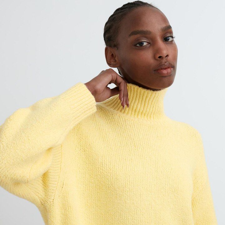 jerséis de cuello alto de punto suave uniqlo para mujer en gris claro
