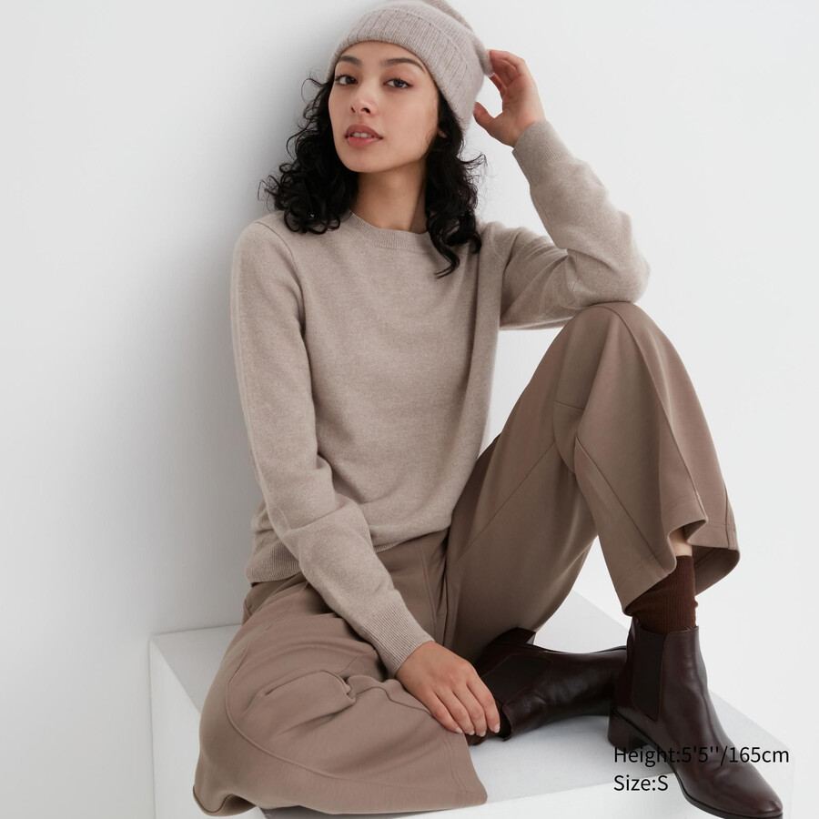 suéteres de cuello redondo uniqlo 100pctshmere para mujer en beige