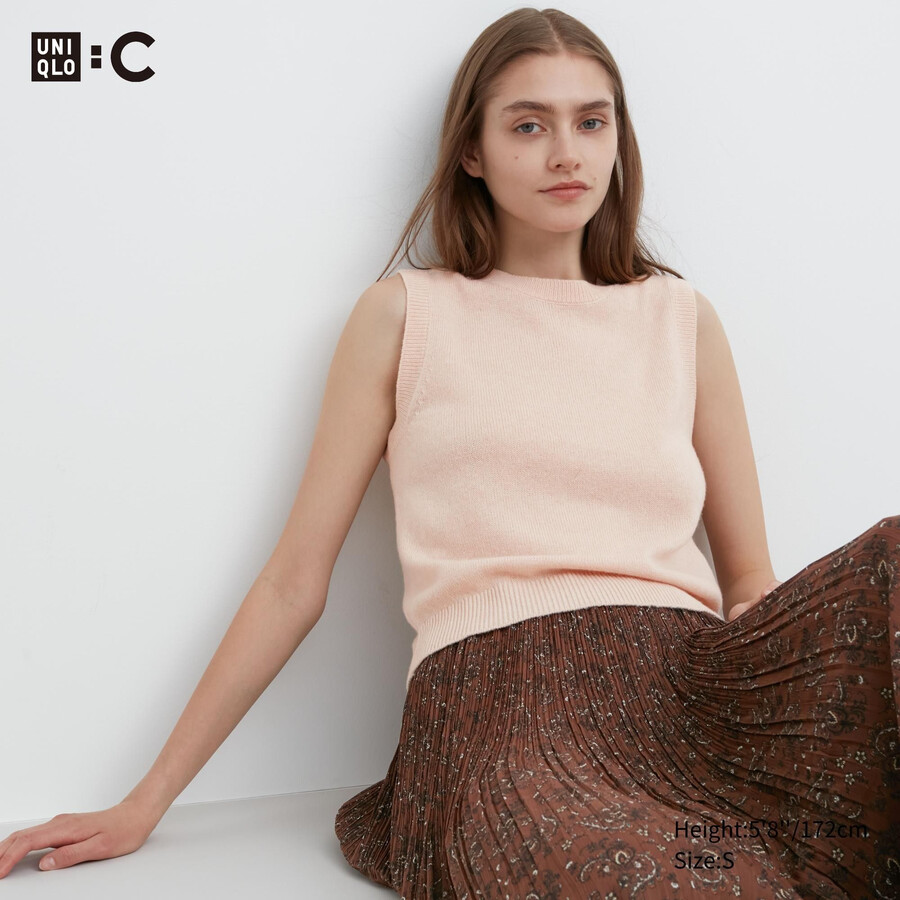 suéter corto de cuello redondo uniqlo 100pctshmere para mujer en color rosa