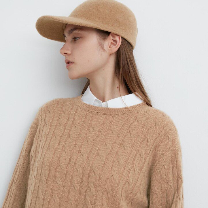 suéter corto de punto con cuello redondo y detalle de volantes en beige uniqlo 100 algodón para mujer
