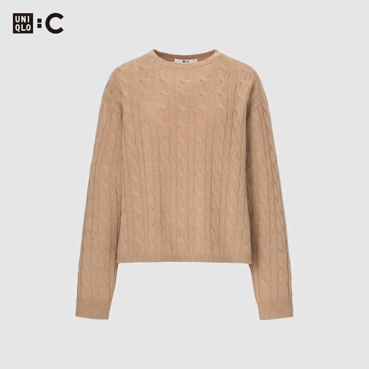 suéter corto de punto con cuello redondo y detalle de volantes en beige uniqlo 100 algodón para mujer
