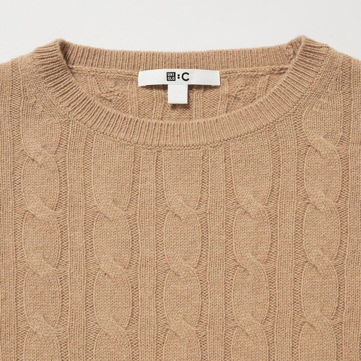 suéter corto de punto con cuello redondo y detalle de volantes en beige uniqlo 100 algodón para mujer