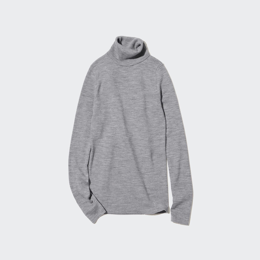 suéteres de mujer uniqlo de canalé extrafino de merino 100 gris