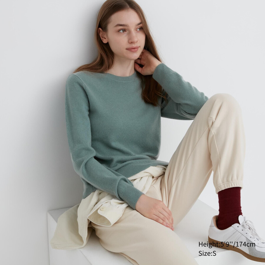 suéteres de cuello redondo uniqlo 100pctshmere para mujer en verde