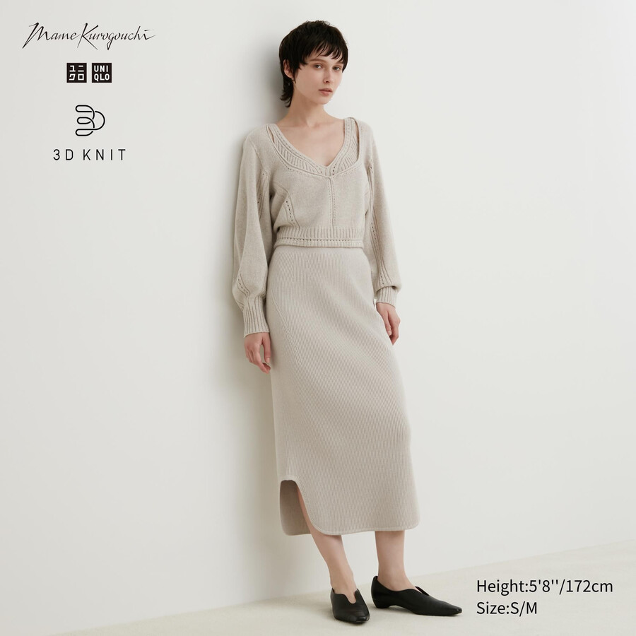 faldas uniqlo 3d knit seamless souffle yarn ribbed para mujer beige