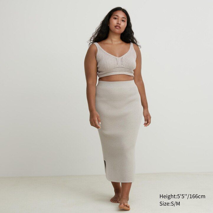 faldas uniqlo 3d knit seamless souffle yarn ribbed para mujer beige