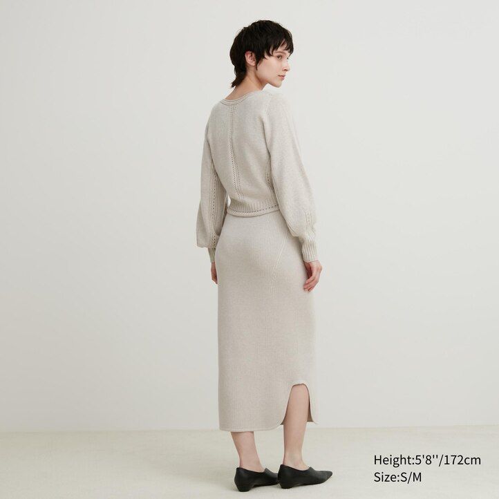 faldas uniqlo 3d knit seamless souffle yarn ribbed para mujer beige