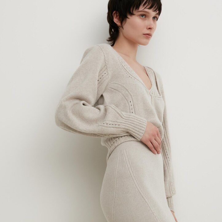 faldas uniqlo 3d knit seamless souffle yarn ribbed para mujer beige
