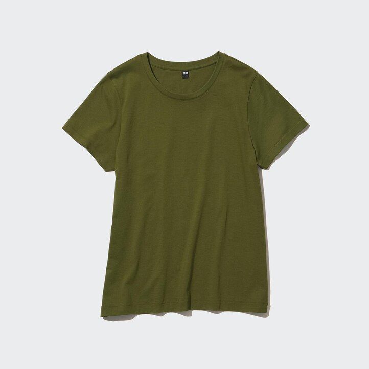 camisetas de manga corta con cuello redondo y 100 algodón supima uniqlo para mujer