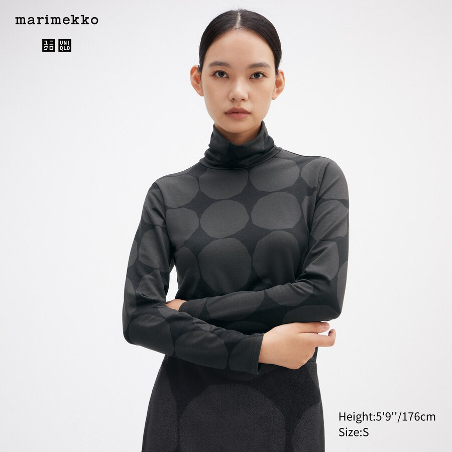 camiseta térmica uniqlo heattech con estampado de puntos y mangas para mujer color gris oscuro