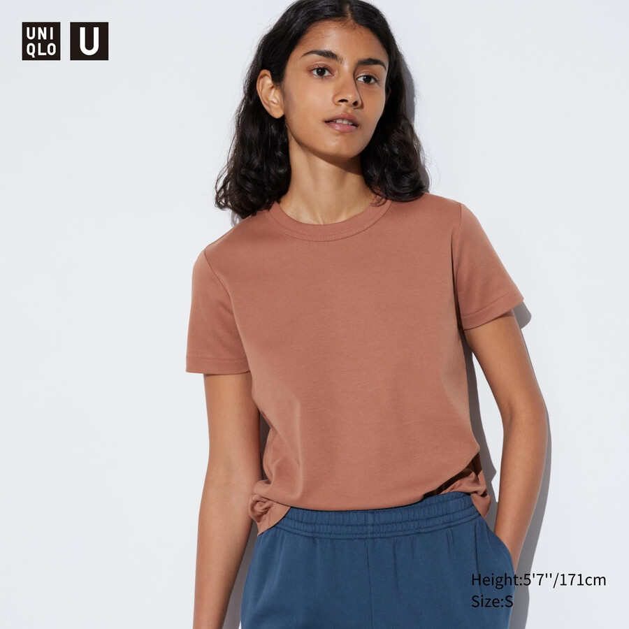 camisetas marrones uniqlo u con cuello redondo y mangas para mujer
