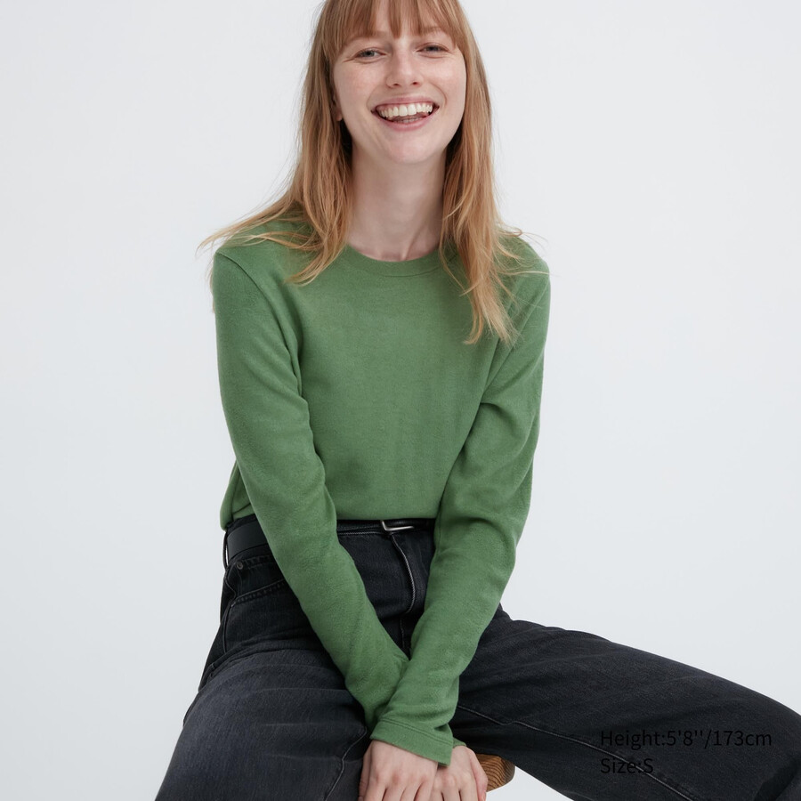 camiseta térmica de cuello redondo y manga corta uniqlo heattech para mujer color verde