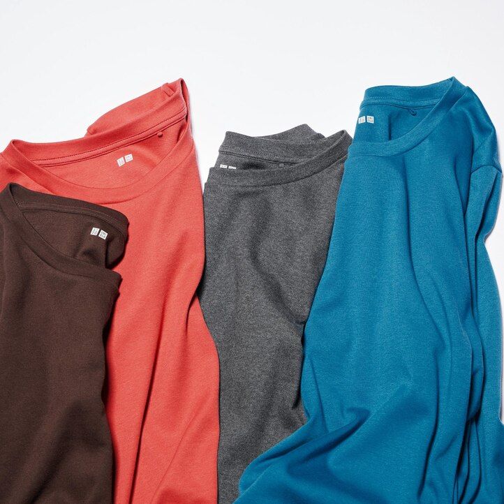 camisetas uniqlo de algodón liso elástico con cuello redondo y mangas para mujer color verde