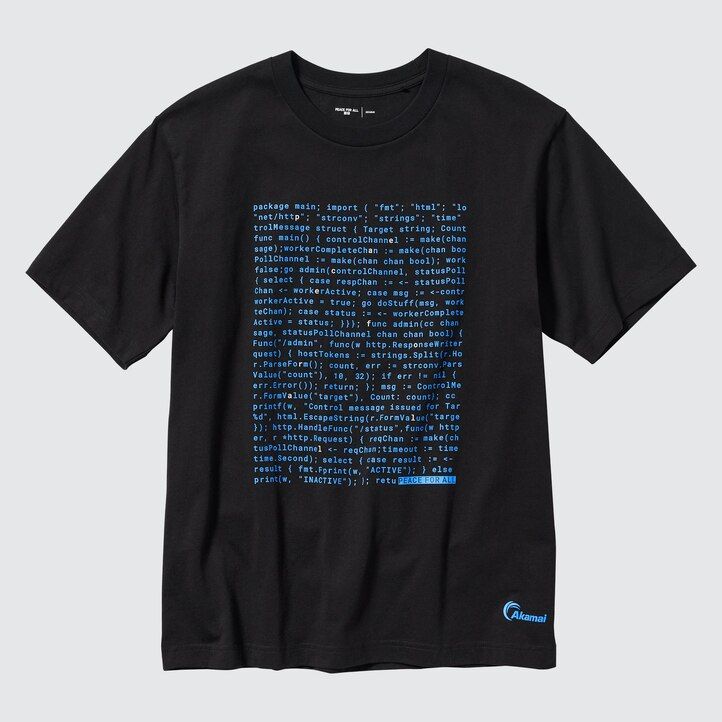 camisetas negras para mujer uniqlo peace for all con gráficos de akamai technologies