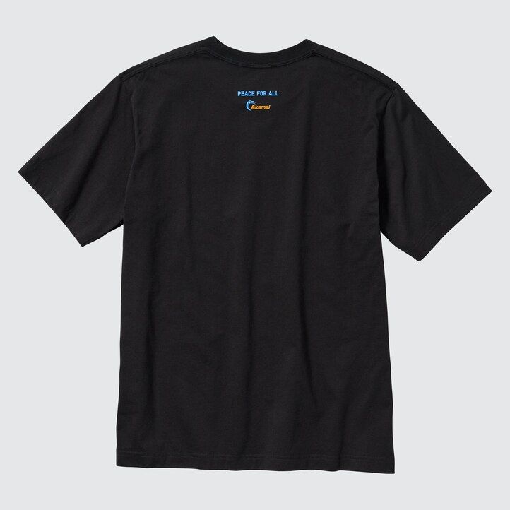 camisetas negras para mujer uniqlo peace for all con gráficos de akamai technologies