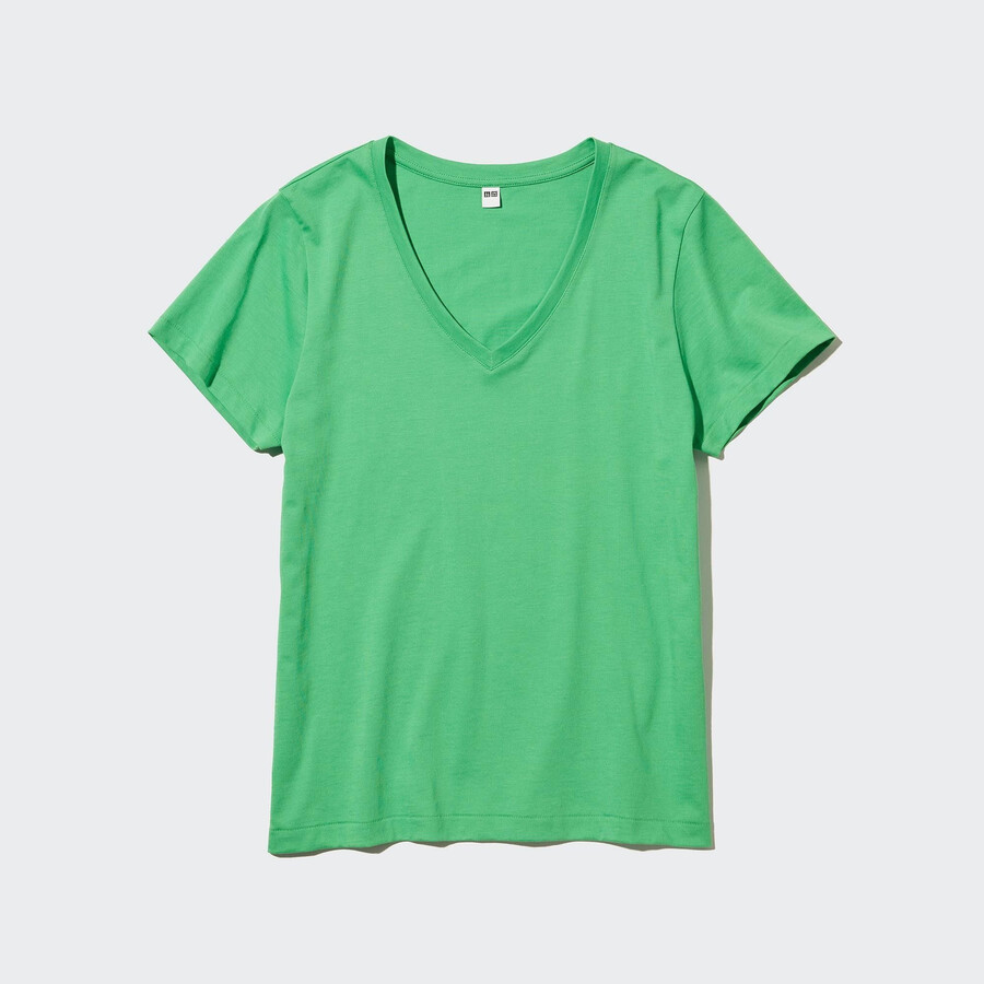 camisetas verdes de cuello en v uniqlo 100 algodón supima para mujer