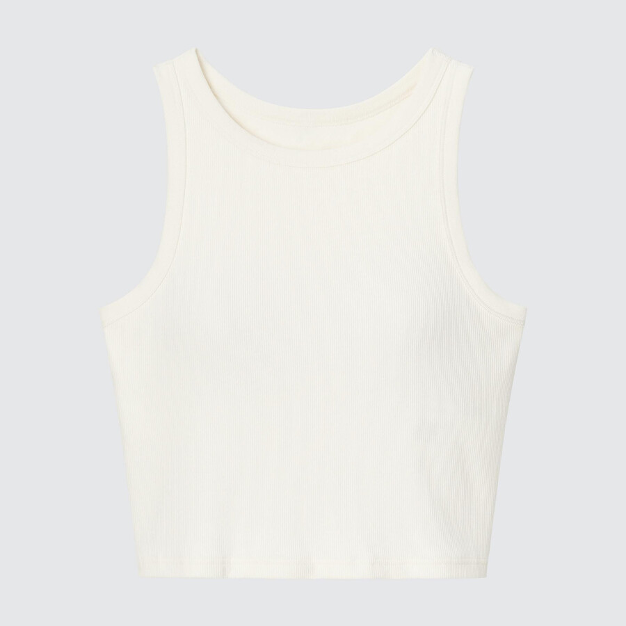 camisetas cortas sin mangas de canalé uniqlo para mujer blancas