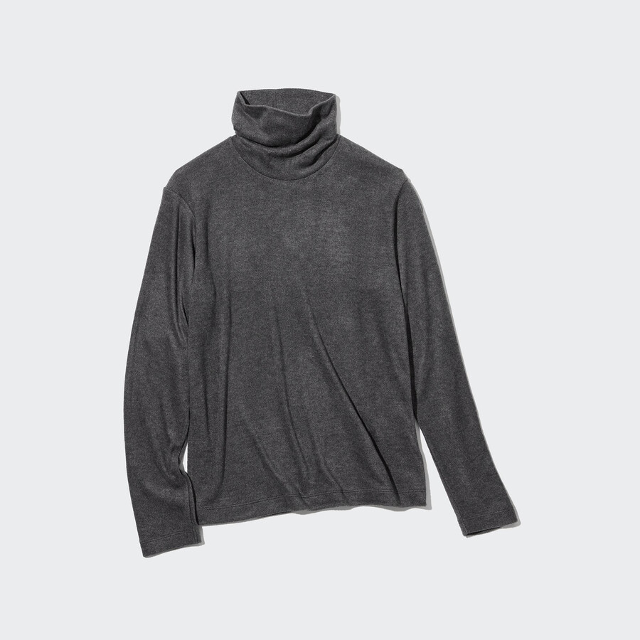 camisetas térmicas con mangas de polar uniqlo heattech para mujer color gris