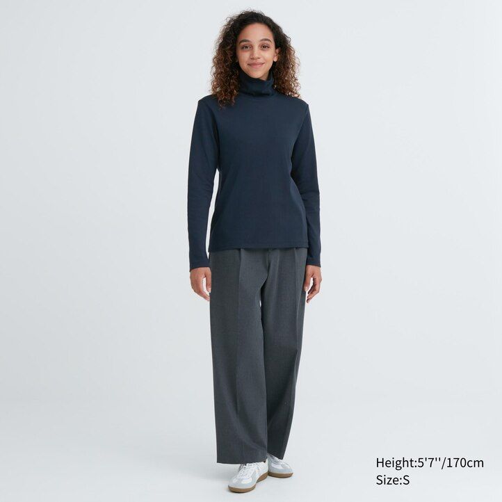 camisetas uniqlo negras de algodón liso con mangas elásticas para mujer