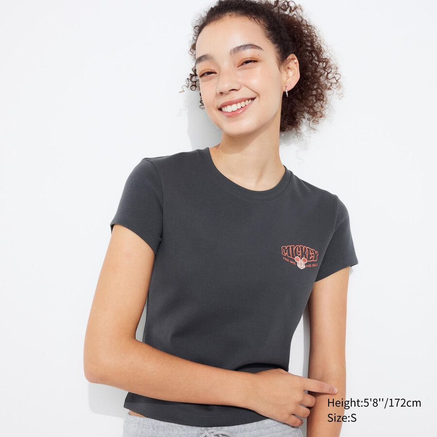 camisetas gráficas uniqlo disney collection mini ut para mujer gris oscuro