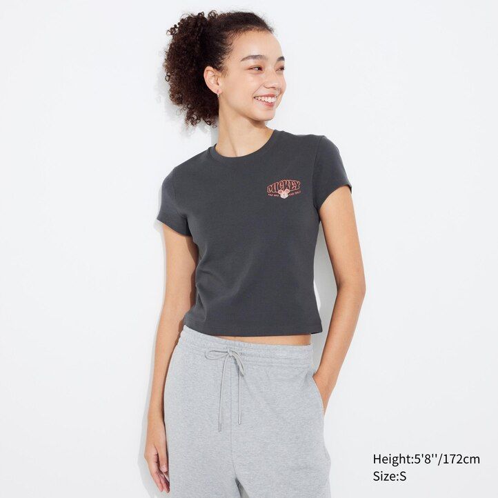 camisetas gráficas uniqlo disney collection mini ut para mujer gris oscuro