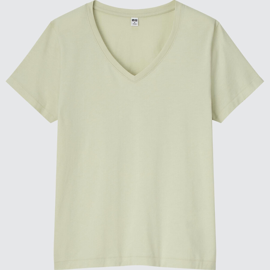 camisetas de mujer uniqlo verde claro con cuello en v y 100 algodón supima