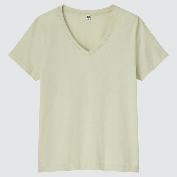 camisetas de mujer uniqlo verde claro con cuello en v y 100 algodón supima