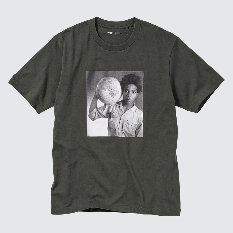 camisetas de mujer uniqlo peace for all con gráficos de jean michel basquiat y christopher makos en gris oscuro