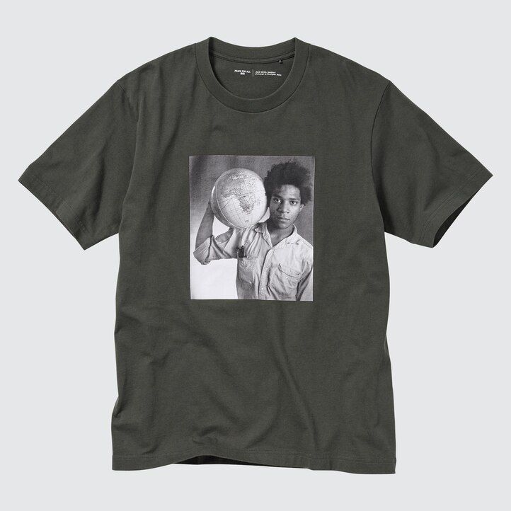 camisetas de mujer uniqlo peace for all con gráficos de jean michel basquiat y christopher makos en gris oscuro