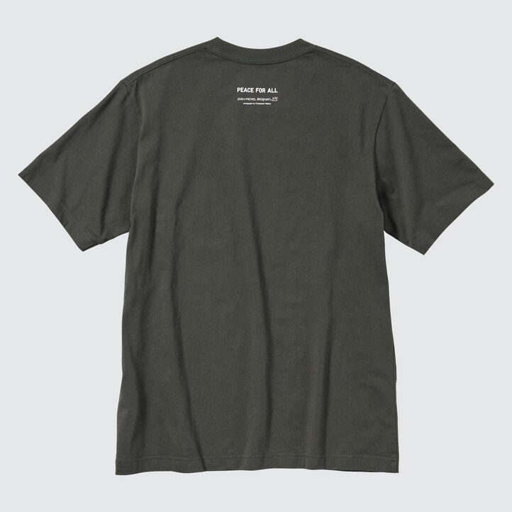 camisetas de mujer uniqlo peace for all con gráficos de jean michel basquiat y christopher makos en gris oscuro