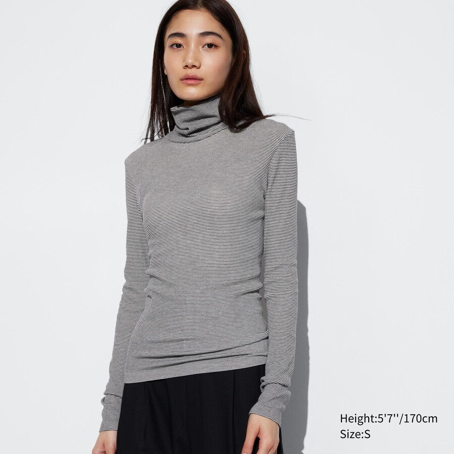 camiseta térmica uniqlo heattech extra cálida sin costuras con mangas acanaladas y rayas para mujer