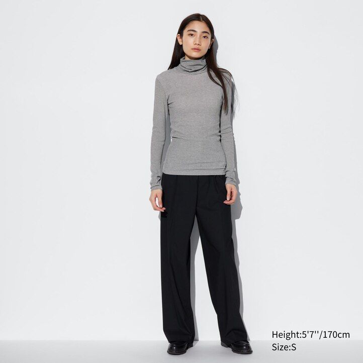 camiseta térmica uniqlo heattech extra cálida sin costuras con mangas acanaladas y rayas para mujer