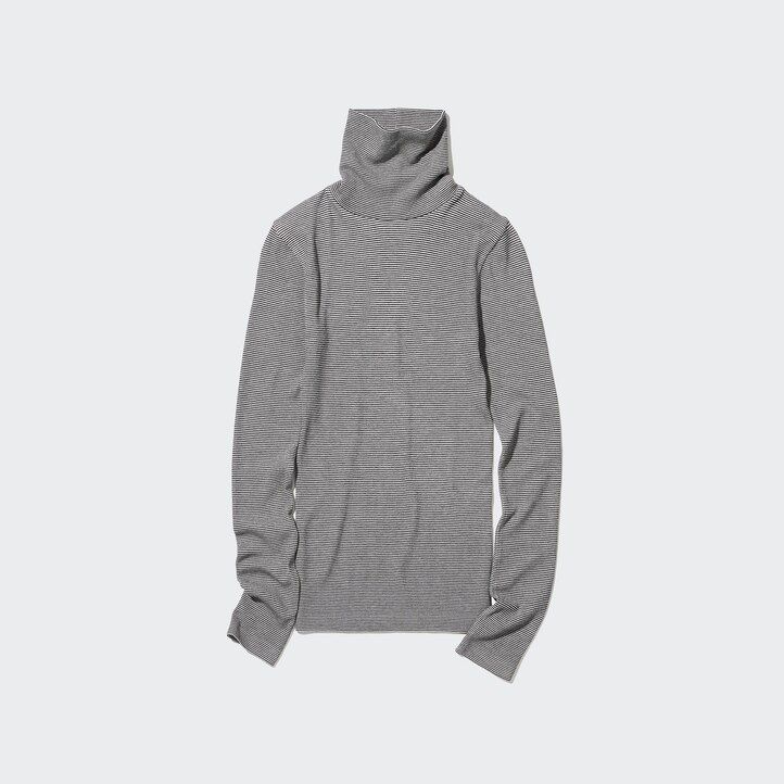 camiseta térmica uniqlo heattech extra cálida sin costuras con mangas acanaladas y rayas para mujer