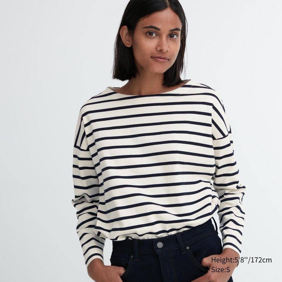 camisetas de manga a rayas uniqlo para mujer blancas