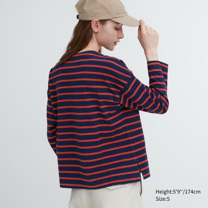 camisetas de manga a rayas uniqlo para mujer blancas
