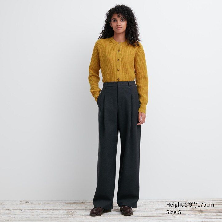 tops de mujer uniqlo de jersey cepillado con pliegues y pernera ancha en beige