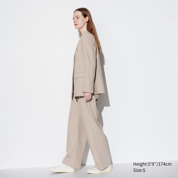 tops de pierna ancha plisados uniqlo para mujer en beige