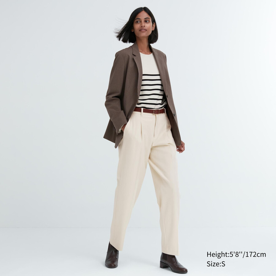 tops plisados uniqlo heattech para mujer en beige