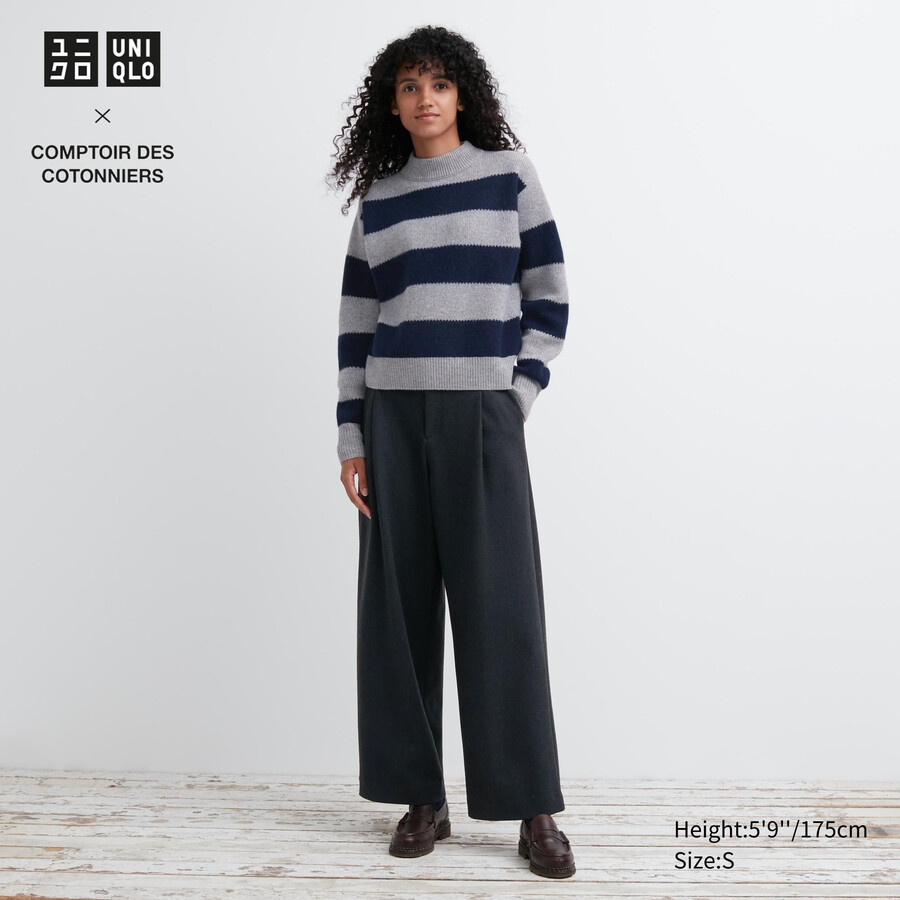 tops de mujer de pernera ancha plisados de jersey cepillado gris oscuro de uniqlo