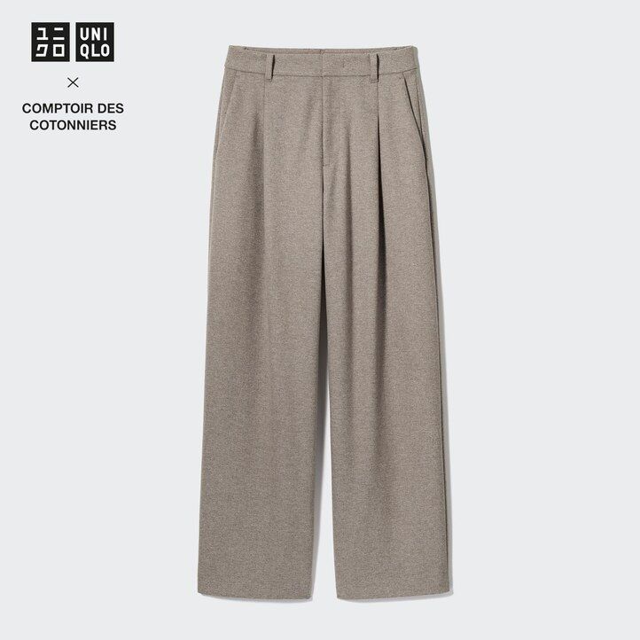tops de mujer de pernera ancha plisados de jersey cepillado gris oscuro de uniqlo